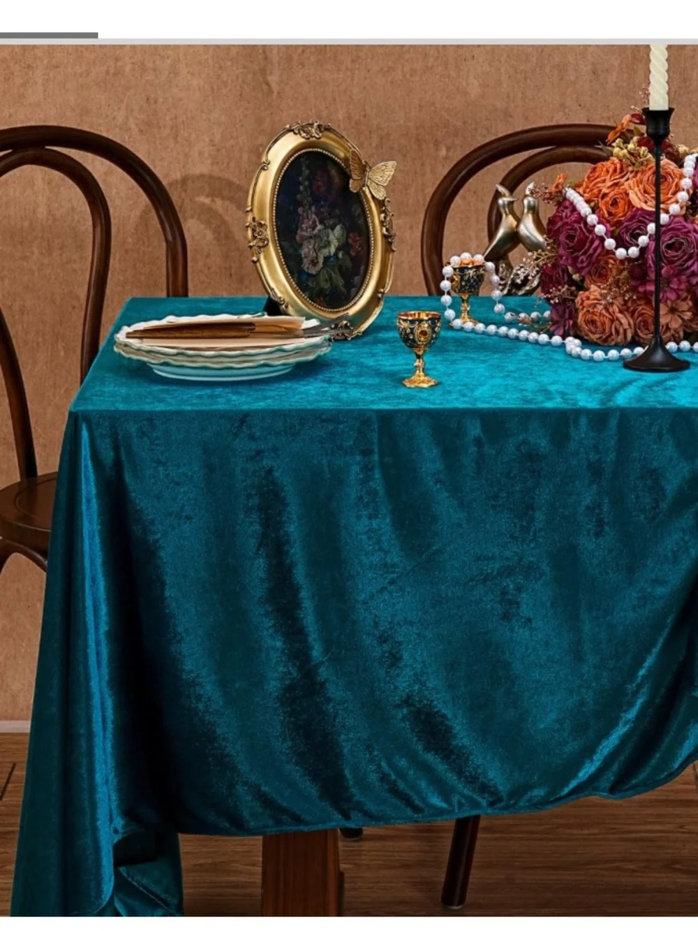 Luxurious Velvet Tablecloth Rectangular (60x102”) PEACOCK BLUE